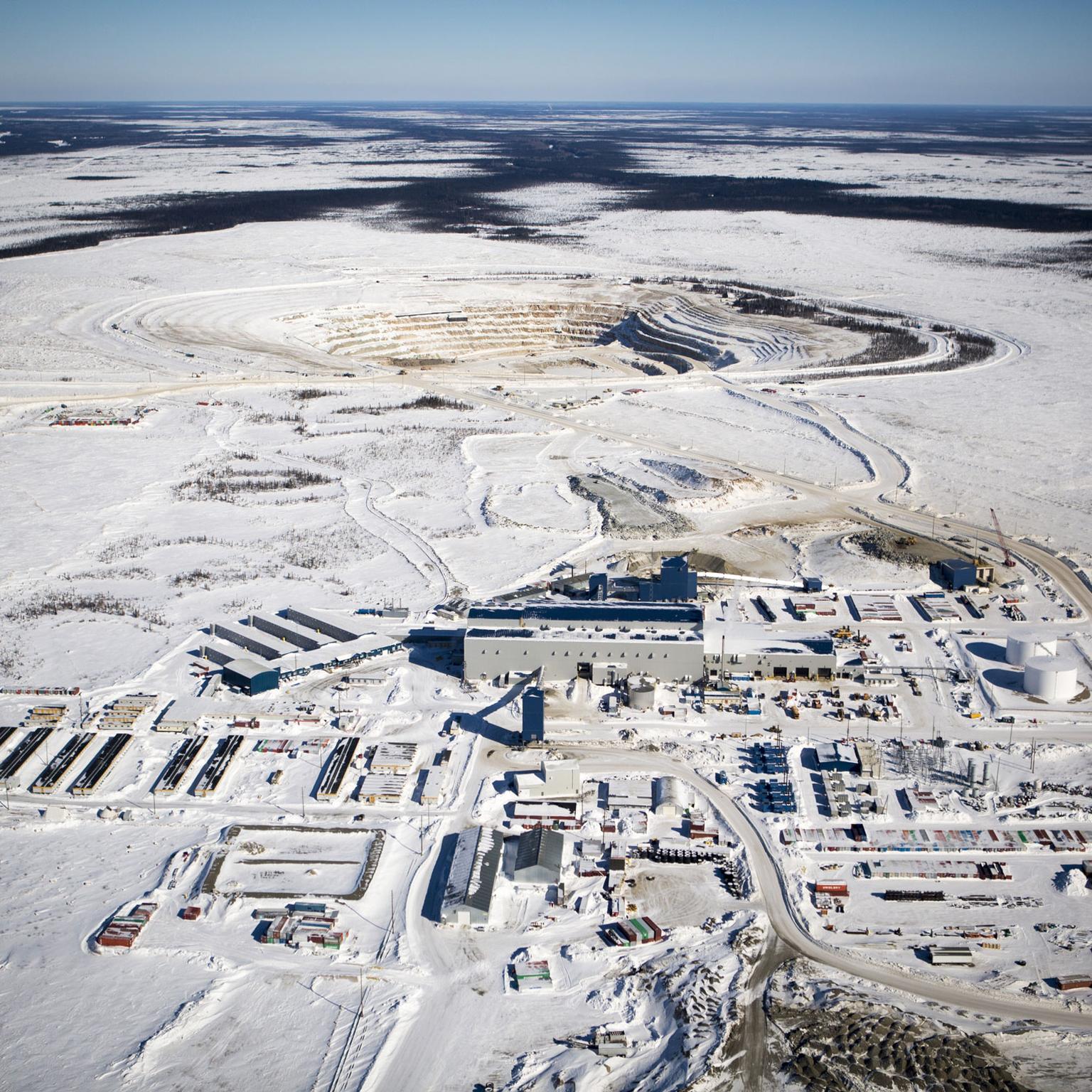 Aerial view of De Beers Victor mine in Ontario, Canada