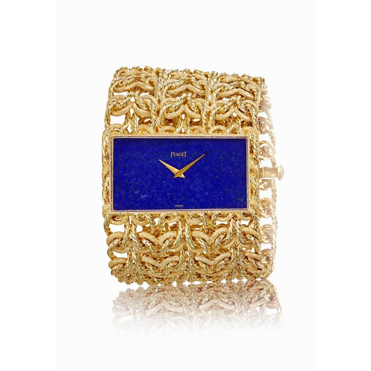 Piaget vintage cuff watch in yellow gold with a lapis lazuli dial