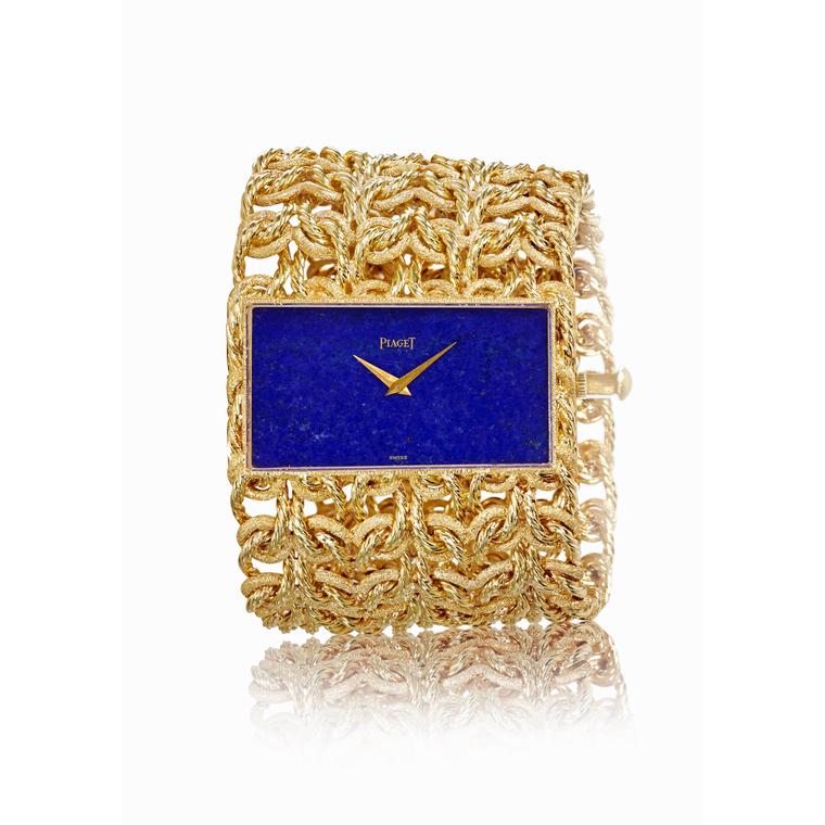 Piaget vintage cuff watch in yellow gold with a lapis lazuli dial