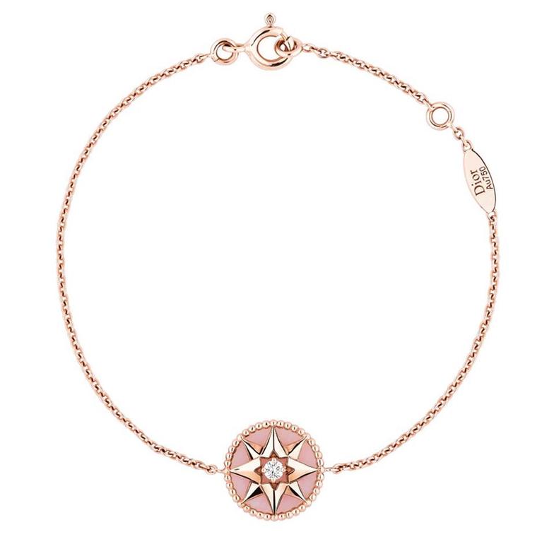 Dior Rose des Vents bracelet in pink gold and pink opal, set with a round brilliant diamond.