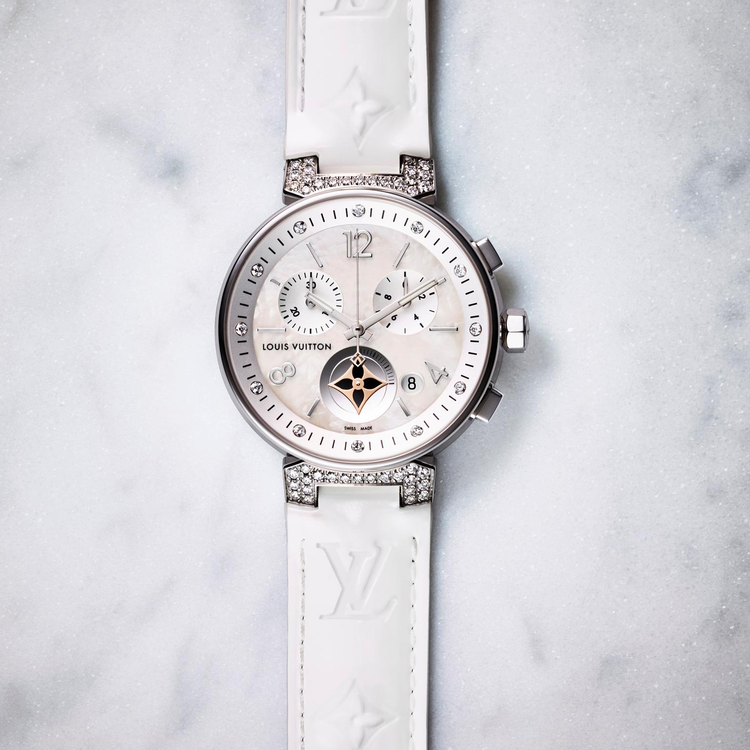 Tambour Moon Star Chronograph White watch with mother-of-pearl and