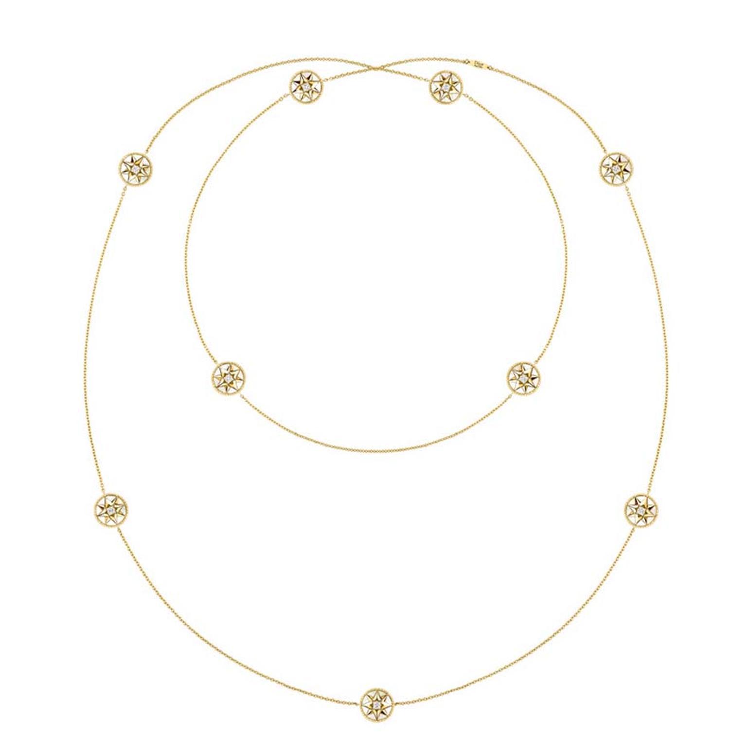 Dior Rose des Vents sautoir necklace in yellow gold, with mother-of-pearl medallions and diamonds (£6,300).
