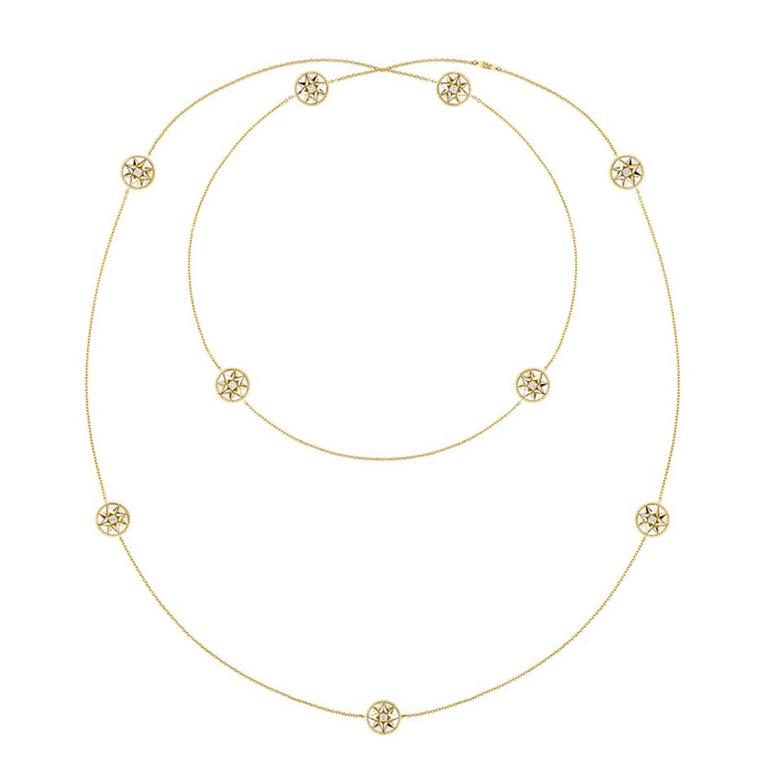 Dior Rose des Vents sautoir necklace in yellow gold, with mother-of-pearl medallions and diamonds (£6,300).