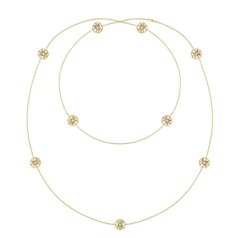 Dior Rose des Vents sautoir necklace in yellow gold, with mother-of-pearl medallions and diamonds (£6,300).