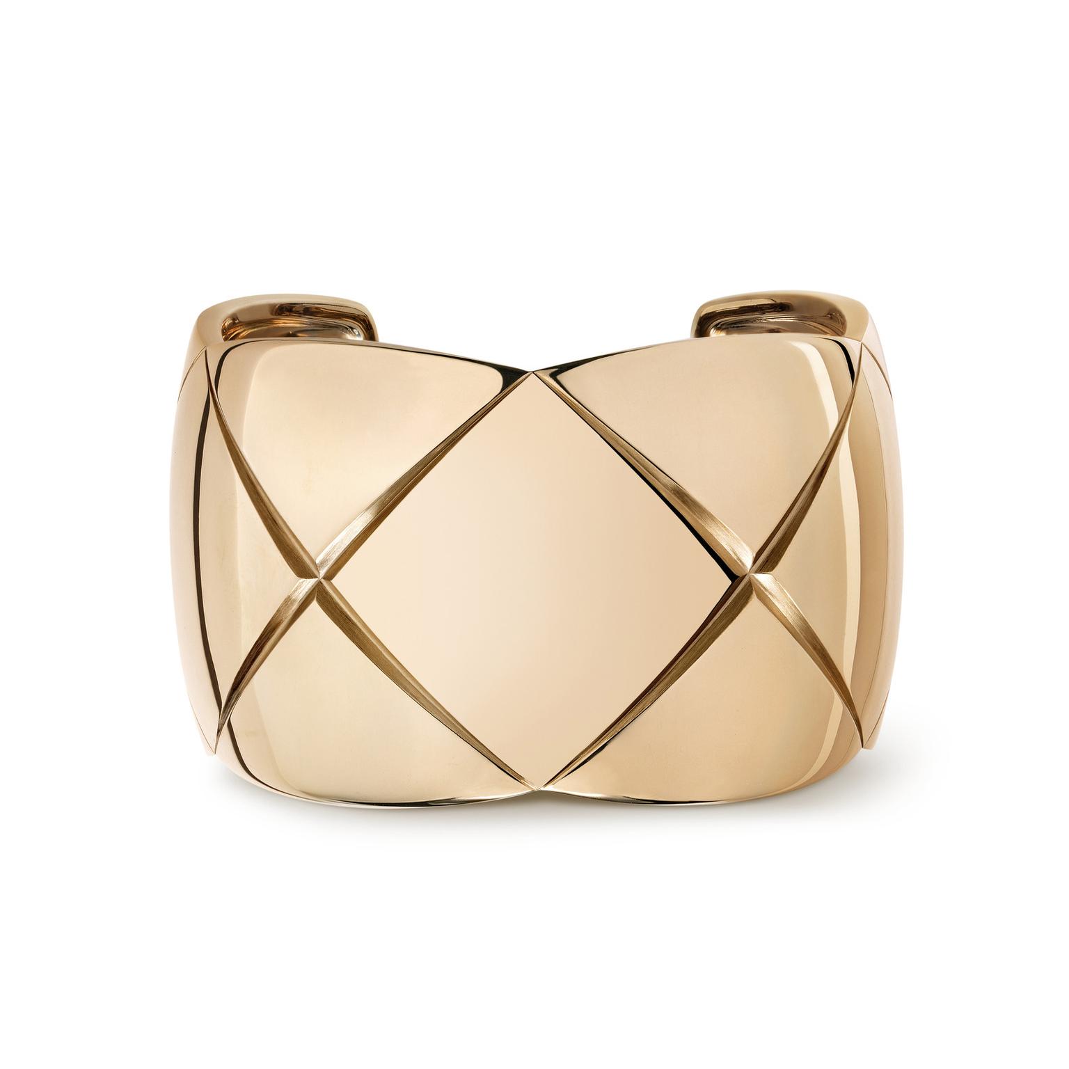 Coco Crush cuff, quilted motif, in 18K beige gold by Chanel