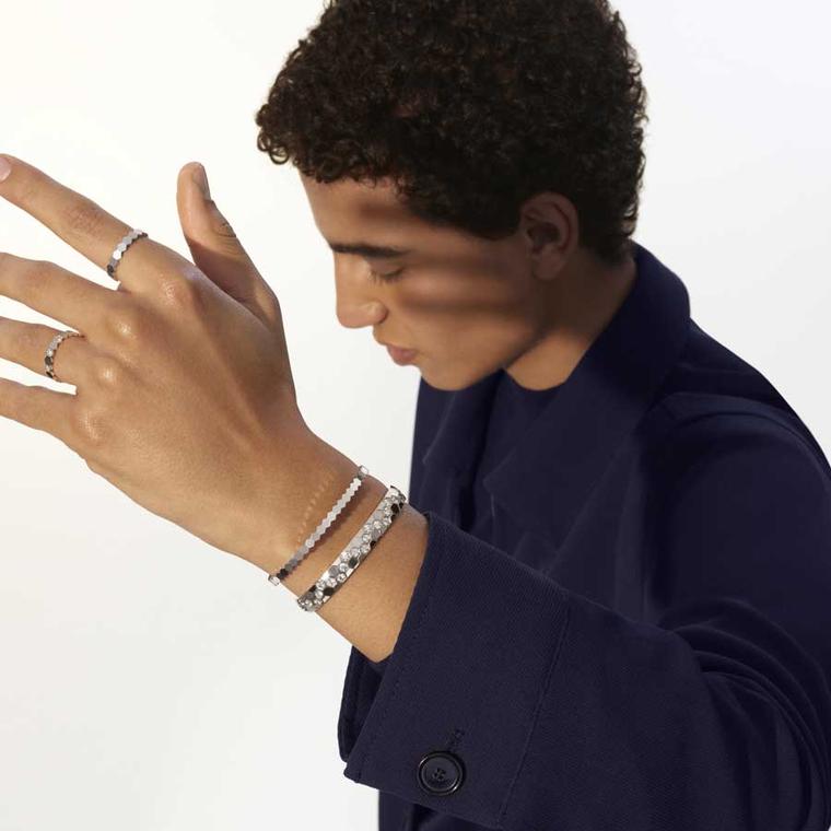 Bee de Chaumet white gold bracelets on model