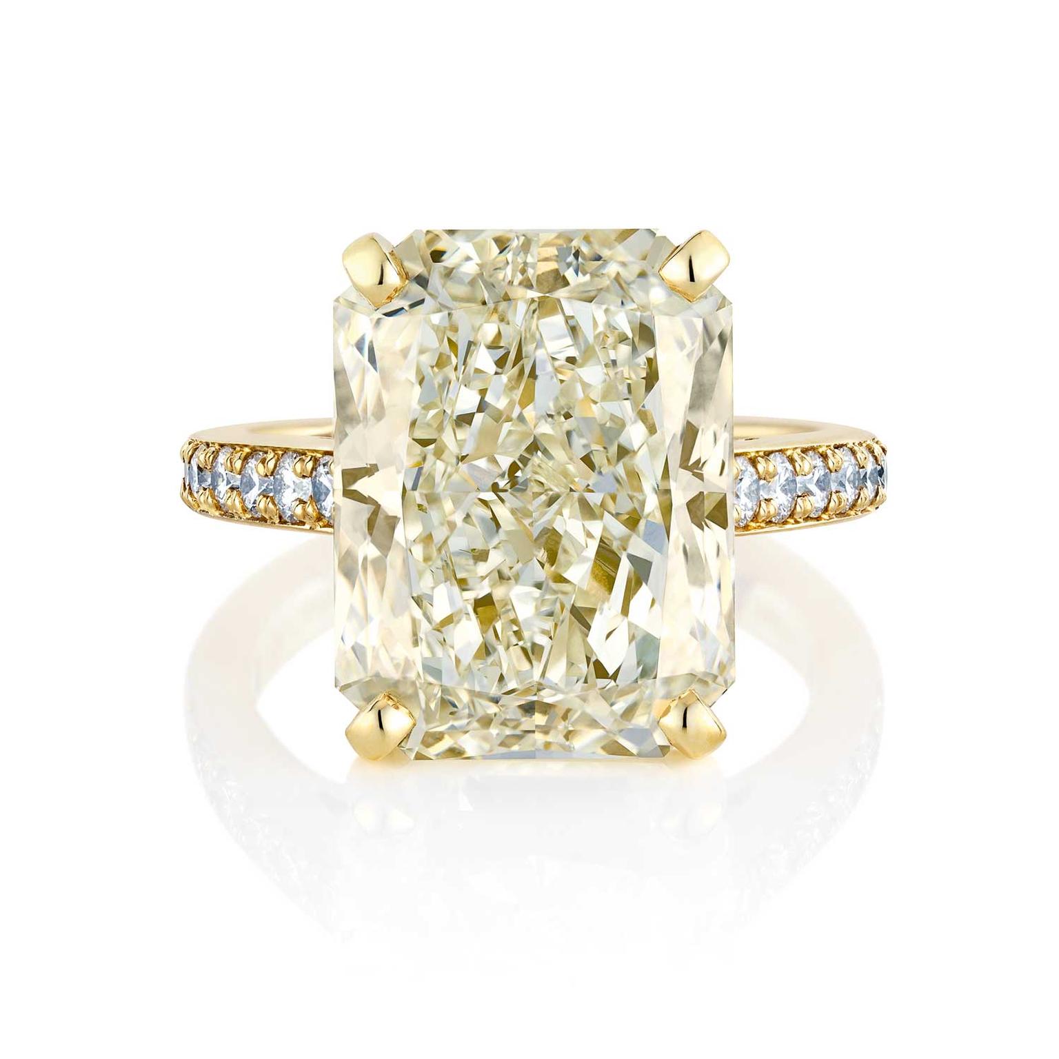 11.77ct radiant-cut W-colour white diamond set atop the De Beers Old Bond Street ring