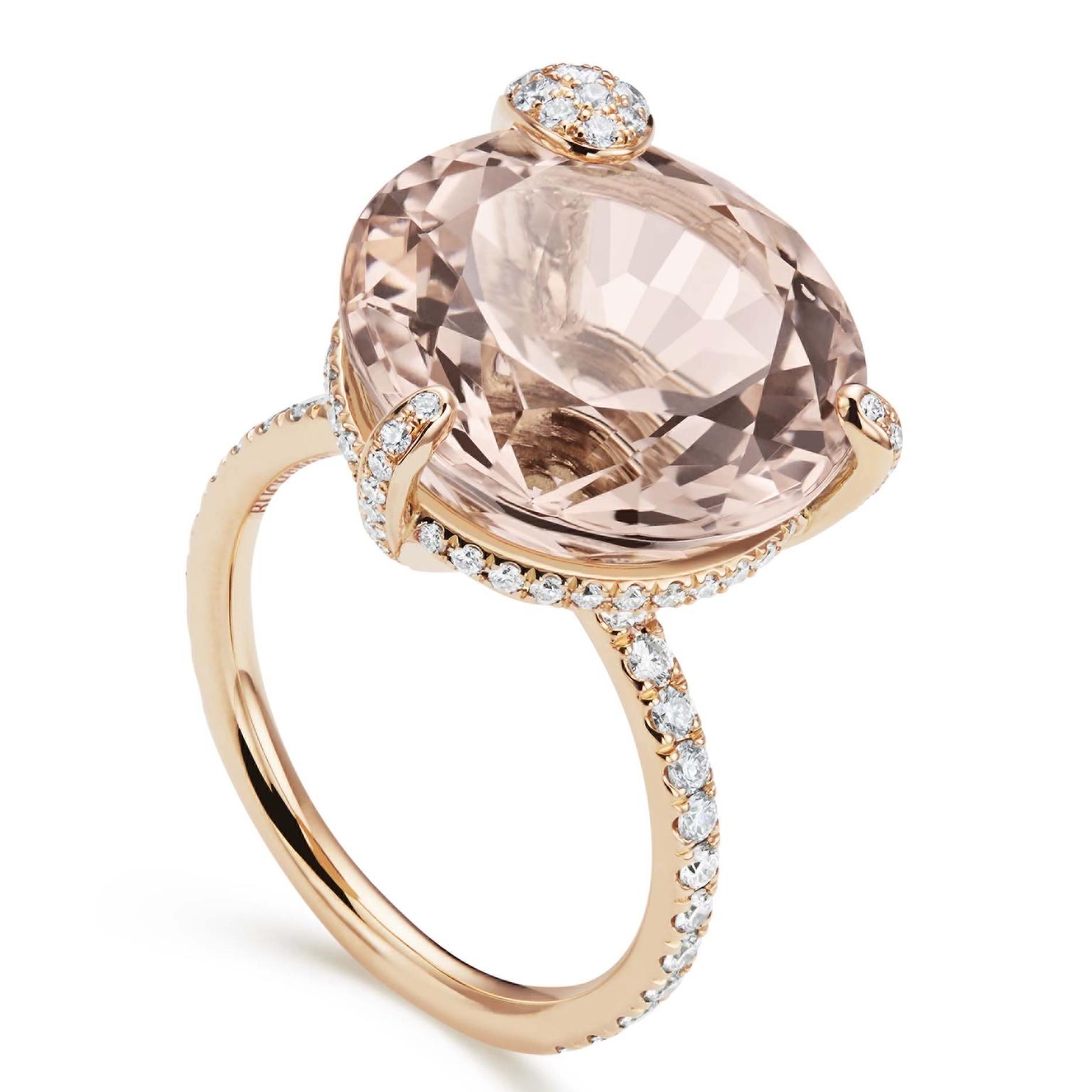 Peekaboo engagement ring from Bucherer with morganite and diamonds