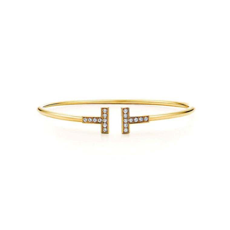 Tiffany T wire bracelet in yellow gold and diamonds 