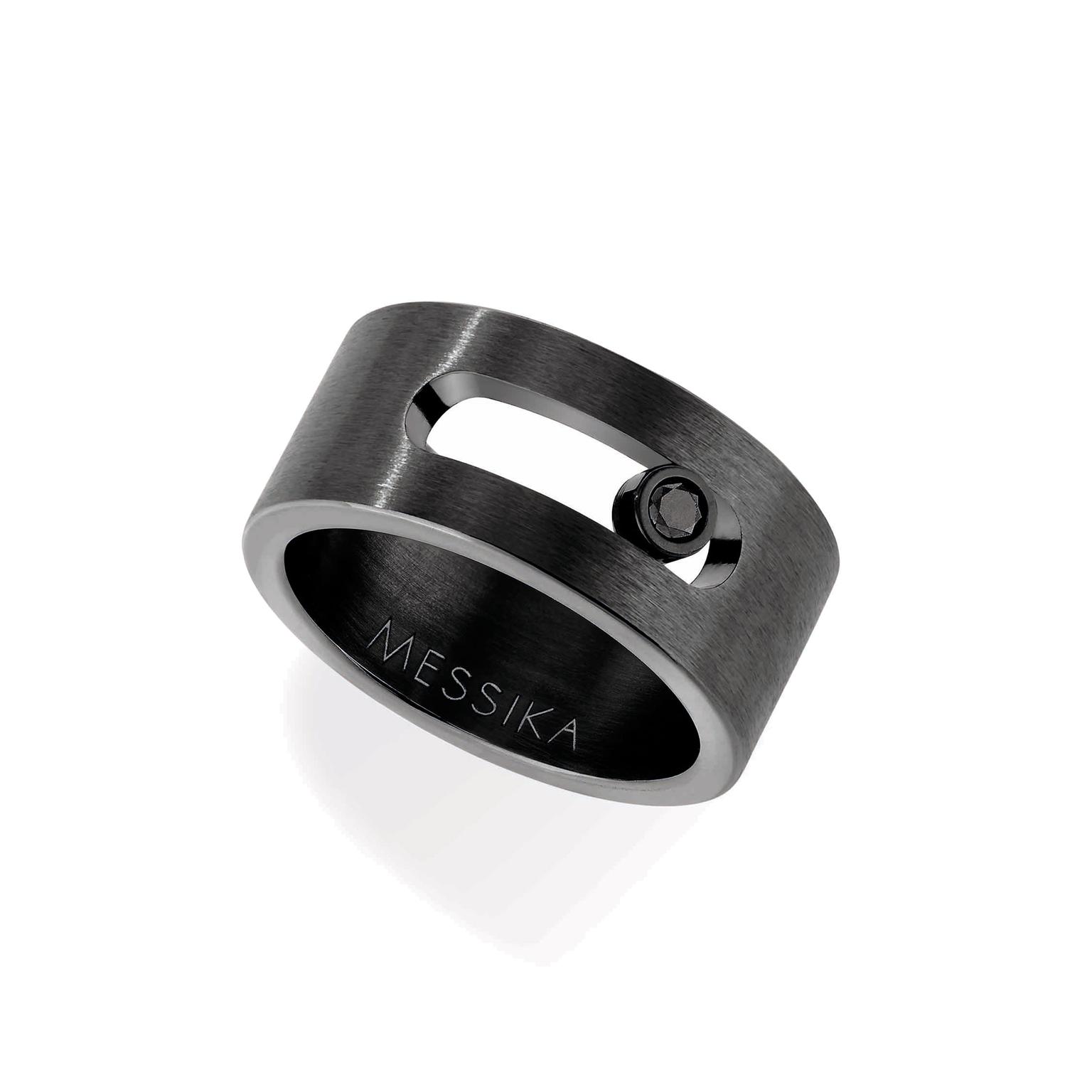 Messika Move Titanium ring in titanium with a black diamond