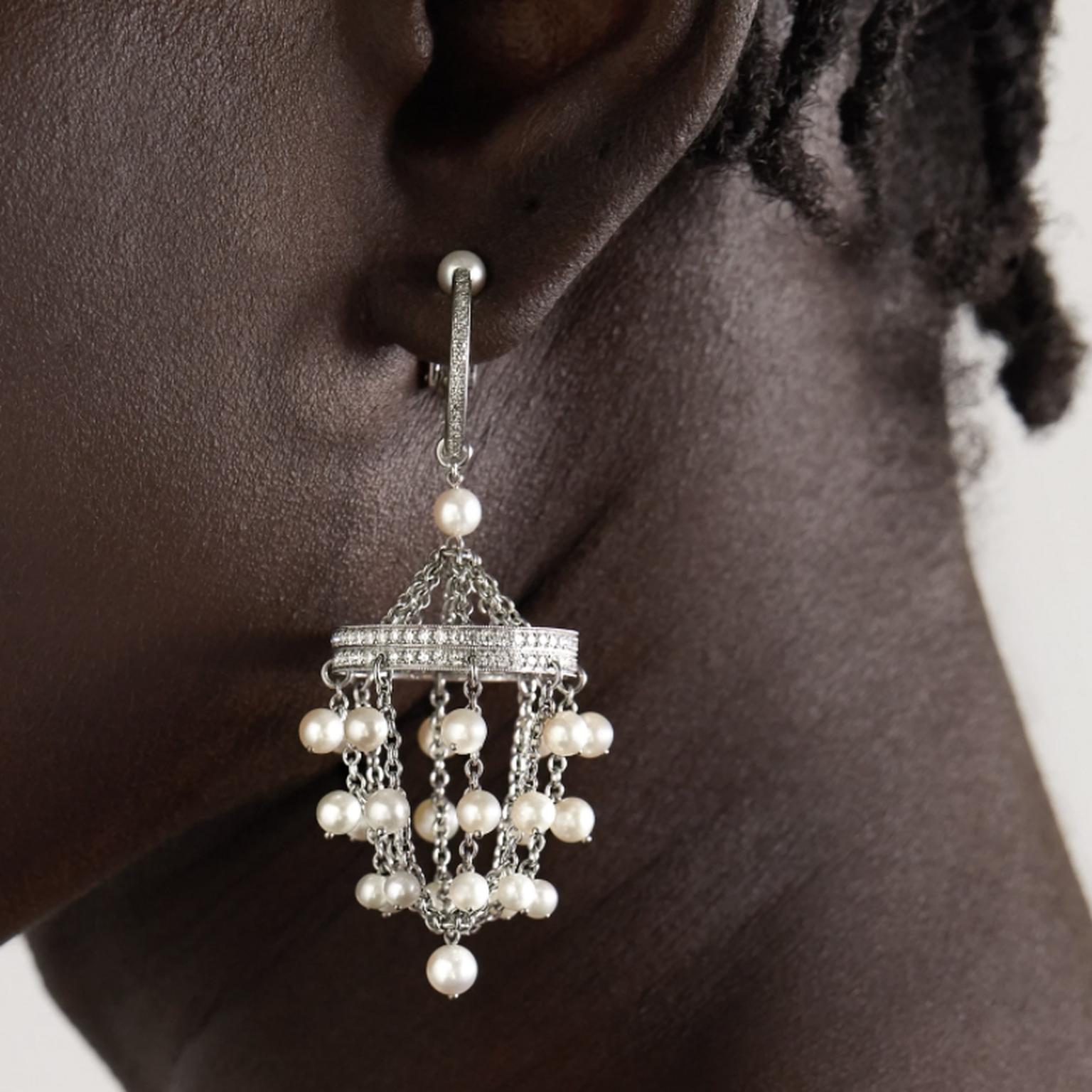 Chandellier earrings by Nadia Morgenthaler on model