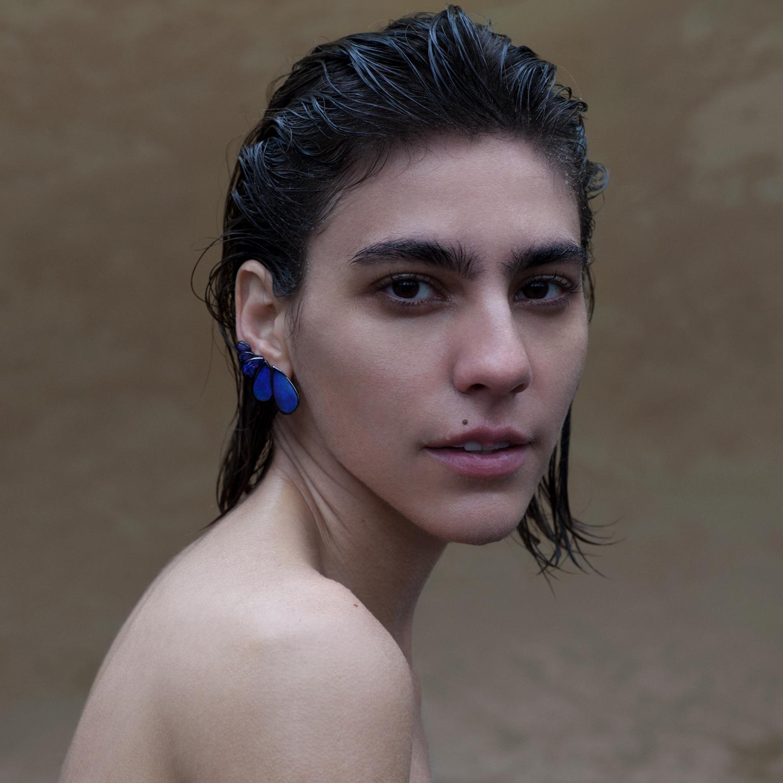Fernando Jorge opal and diamond earrings on model