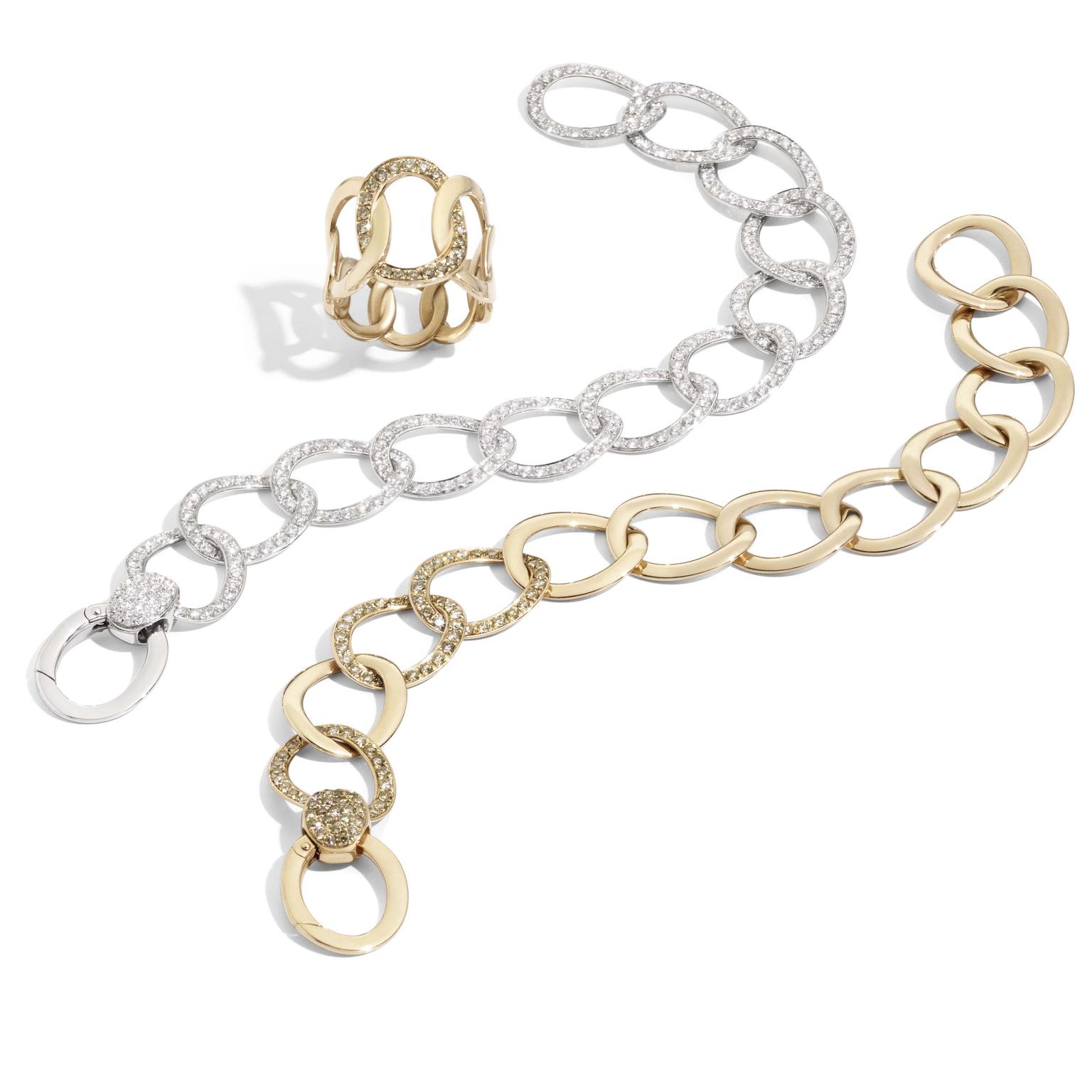 Pomellato Brera rose and white gold ring and bracelets