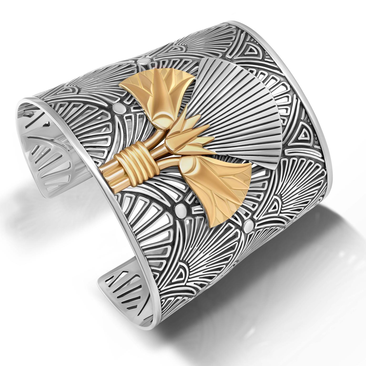 18kt Gold and Sterling silver Lotus Pharaonic cuff 