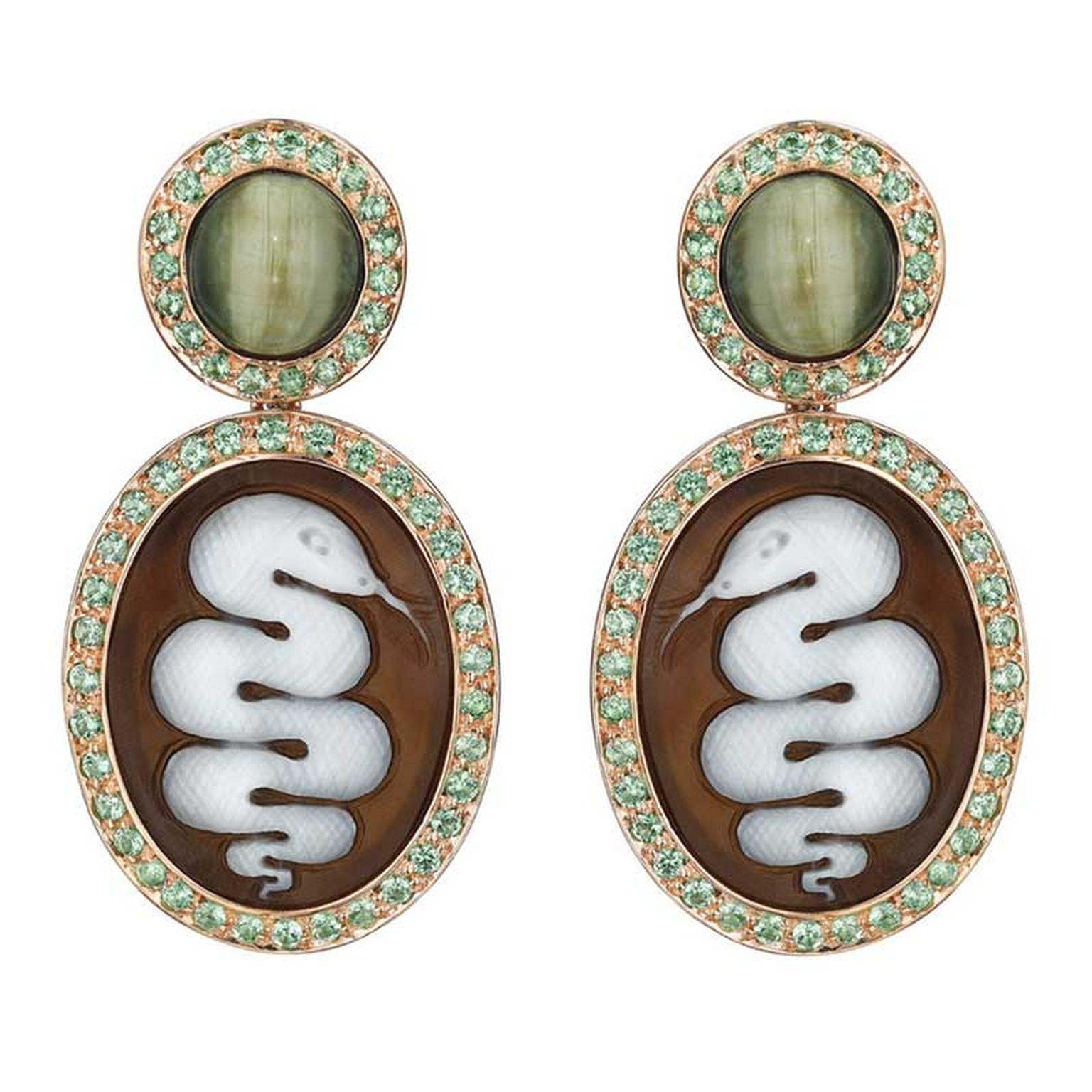 Amedeo Couture Serpent cameo earrings