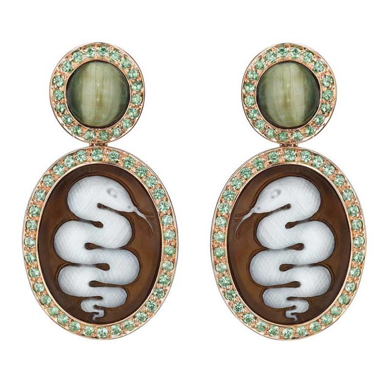 Amedeo Couture Serpent cameo earrings