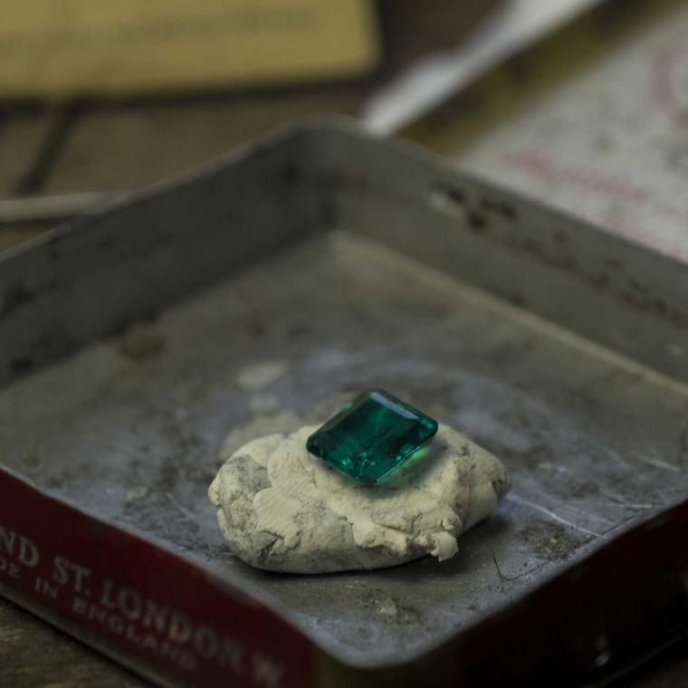 Hirsh London jewellery workshop unset emerald