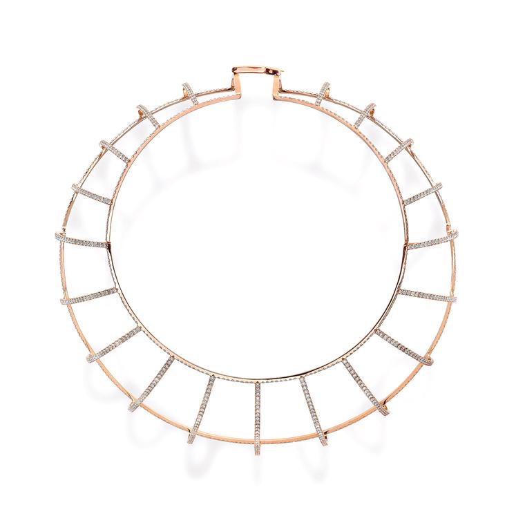 Maison Dauphin geometric pink gold necklace