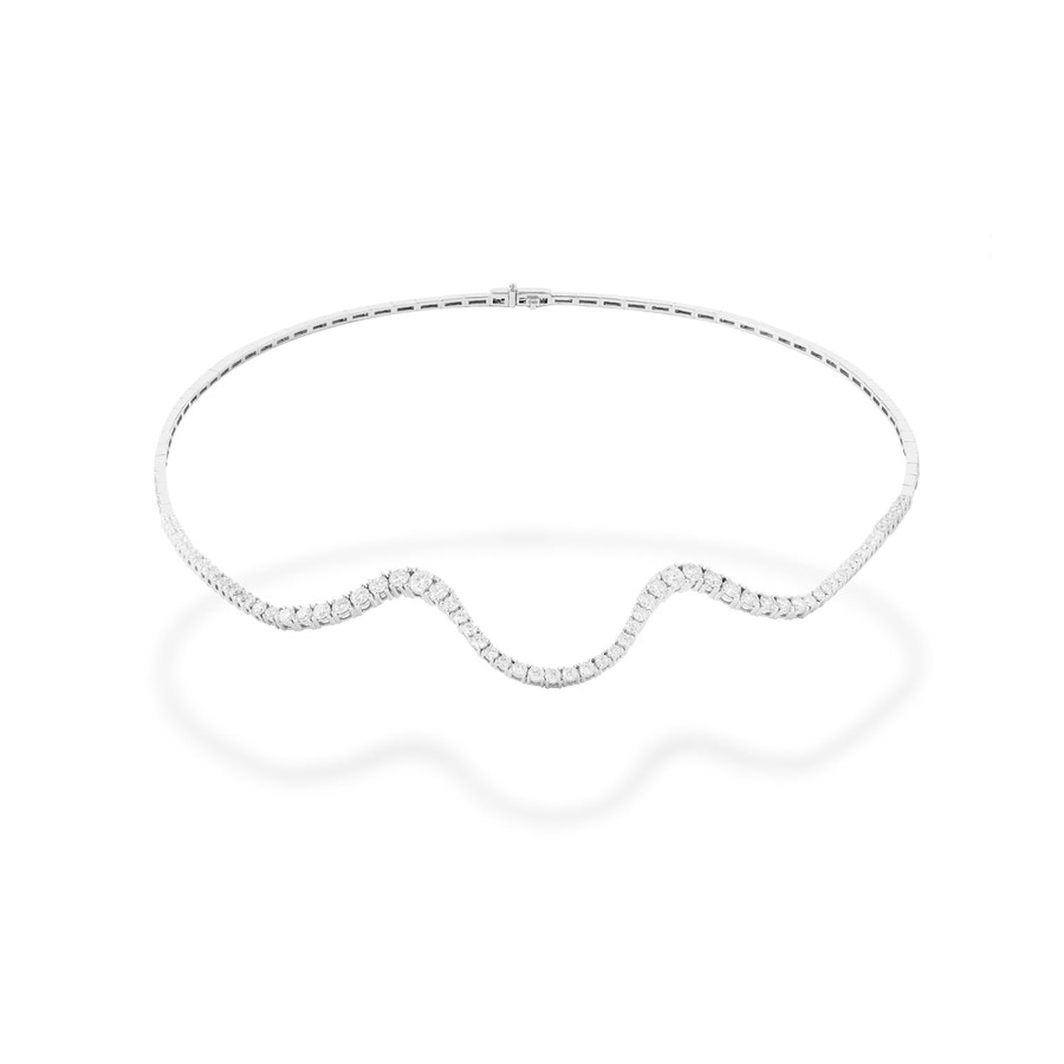Marie Mas Choker Radiant semi pave en or blanc et diamants