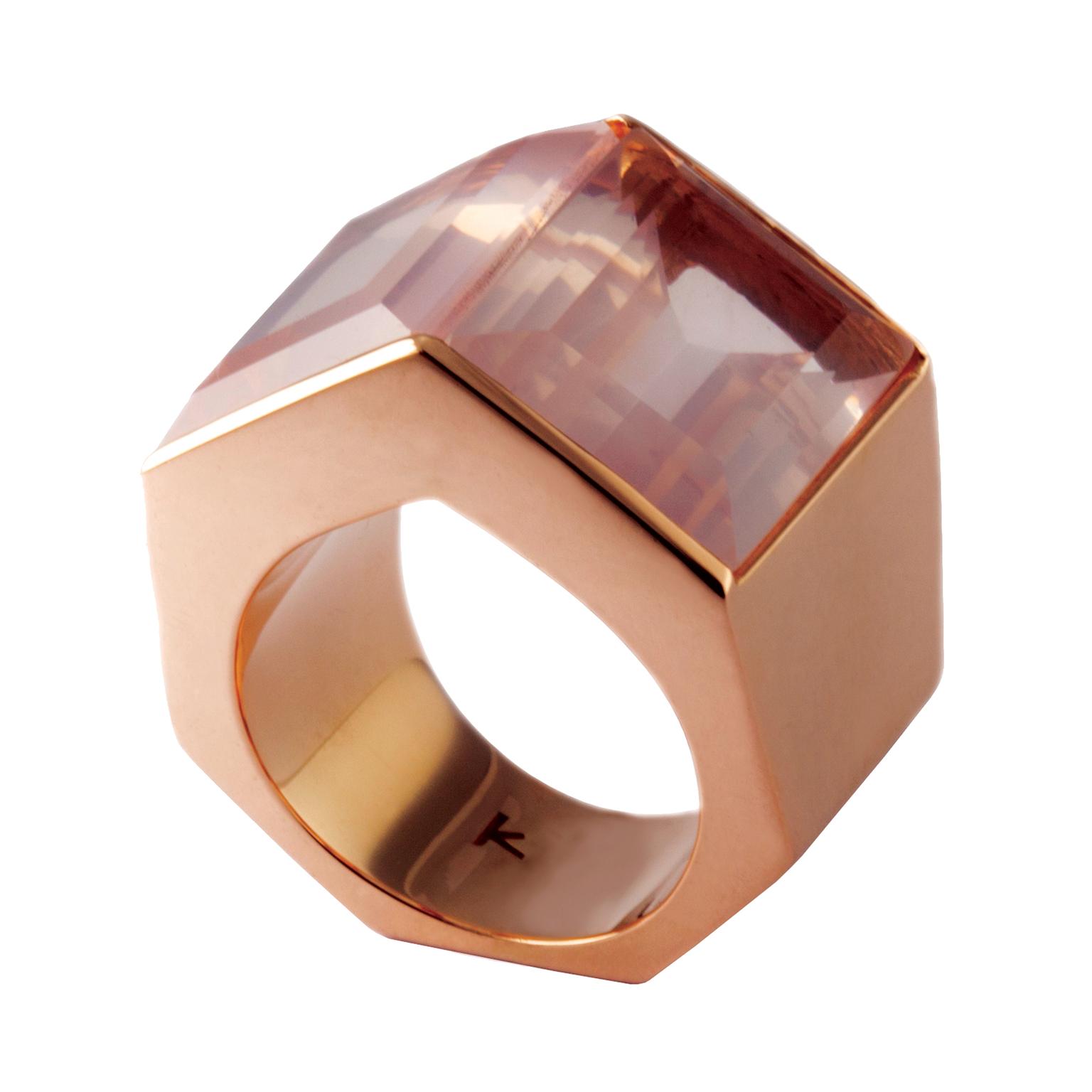 Kattri Tall Polygon rose gold and rose quartz ring