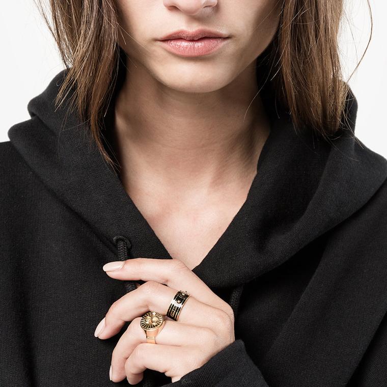Foundrae Karma signet ring on model