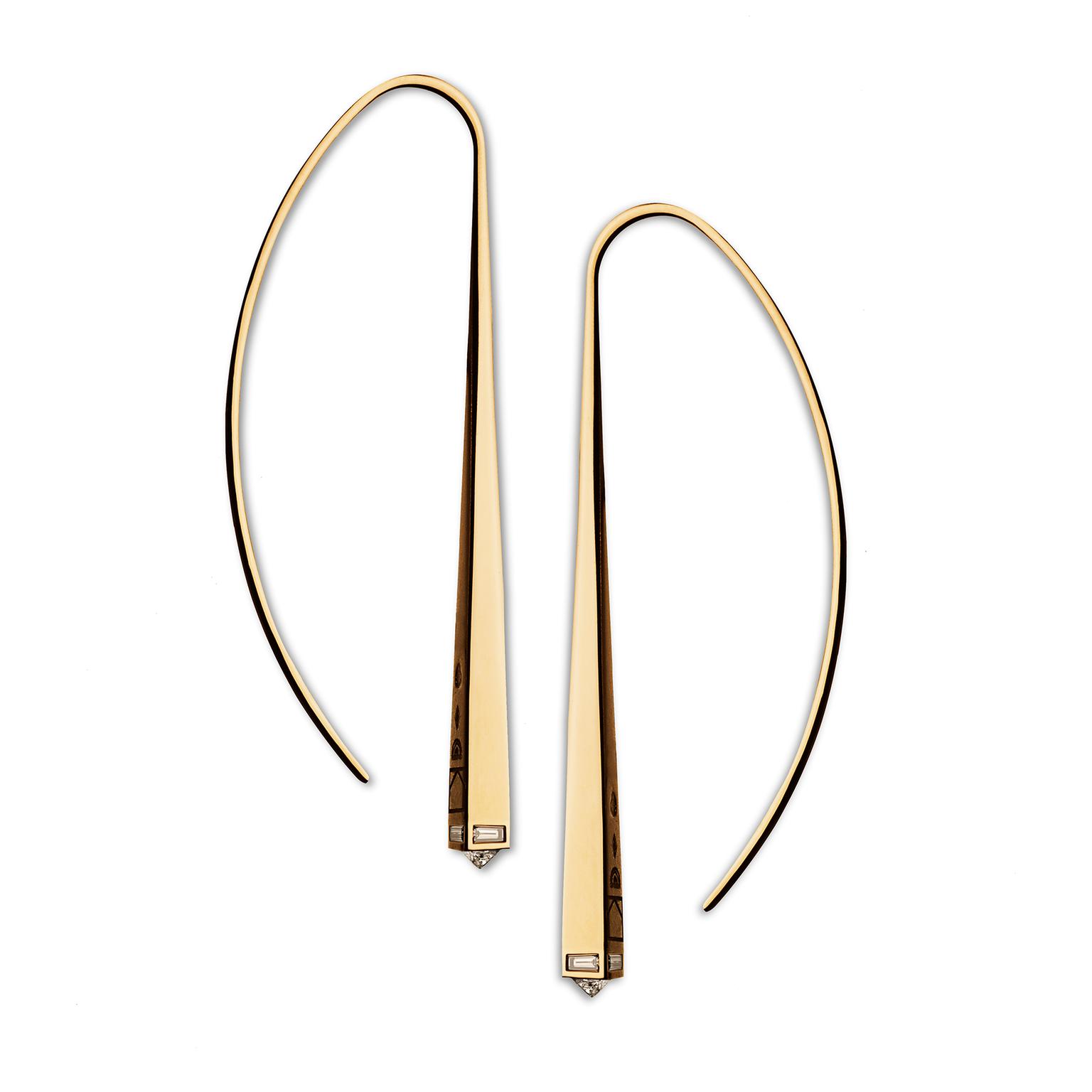 Tejen long diamond capstone Arc earrings in Fairmined gold and diamonds