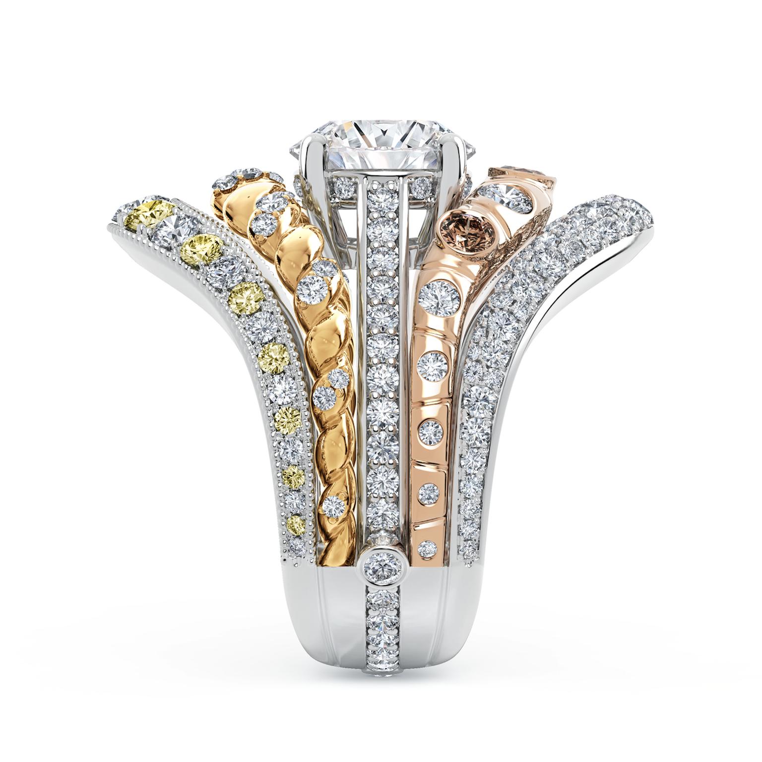 Prelude jacket ring solitaire by De Beers side view
