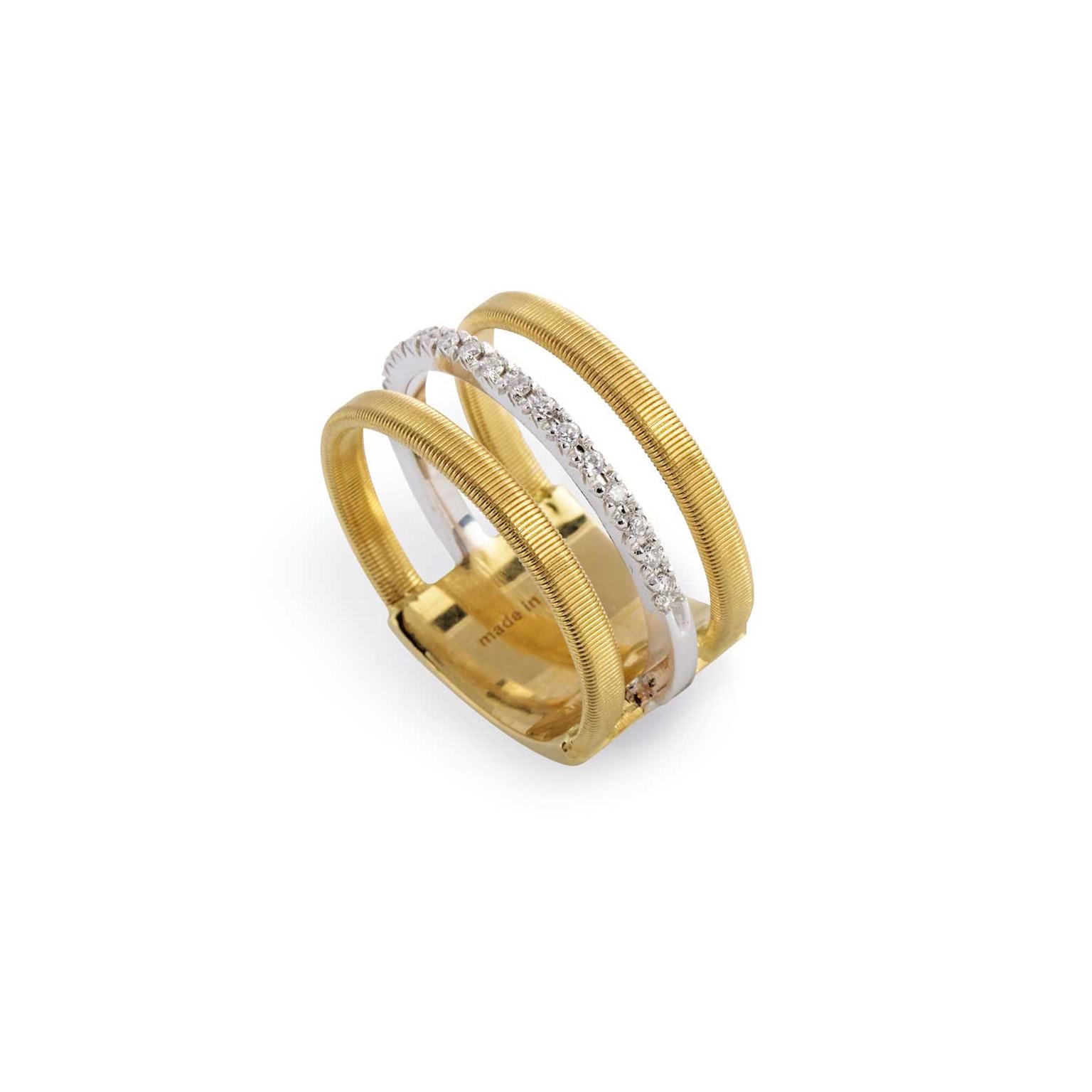 Marco Bicego Masai three row ring in yellow and white gold with brilliant-cut diamonds