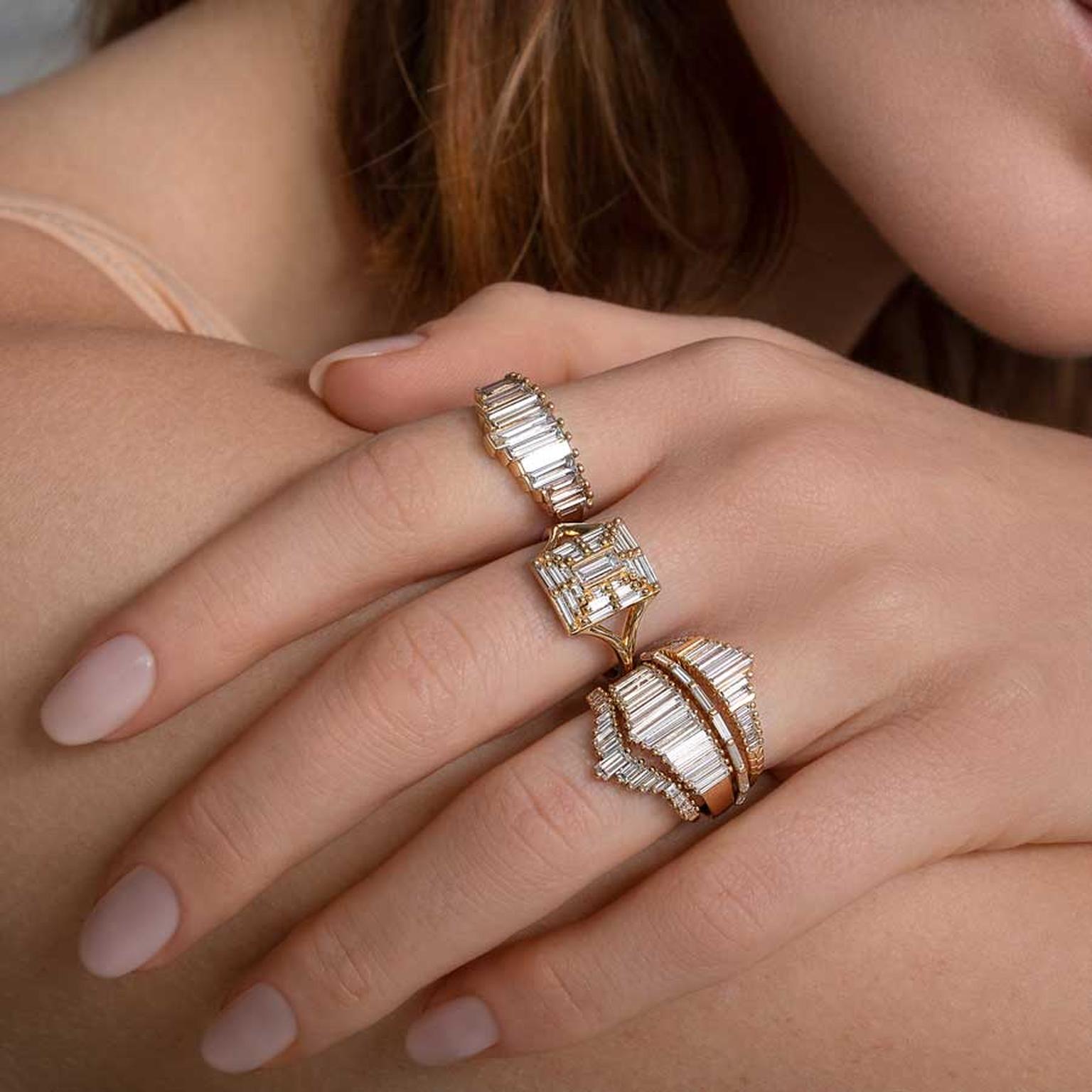 ARTEMER diamond rings on model