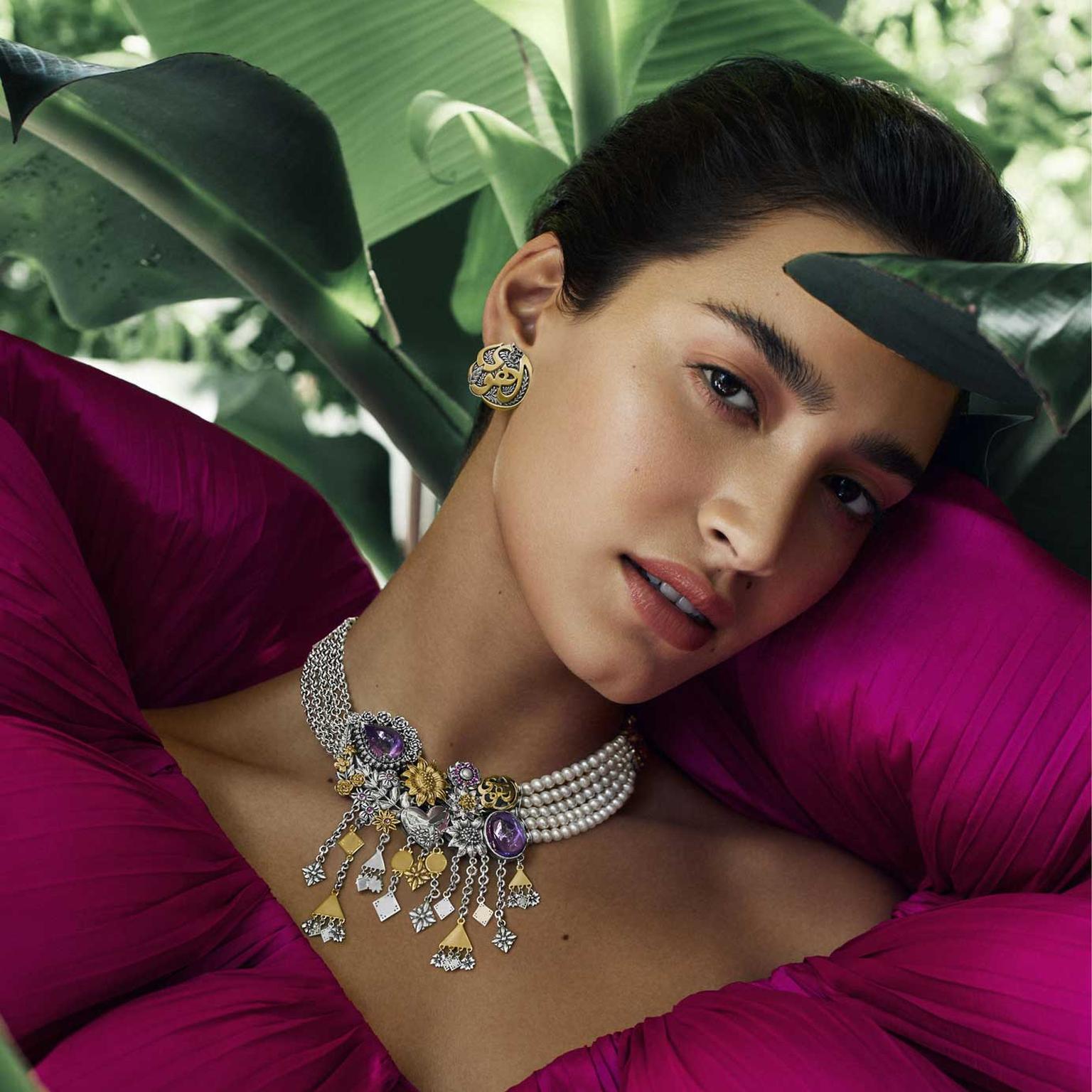 Azza Fahmy Jewellery Fallahy Floral Necklace on model