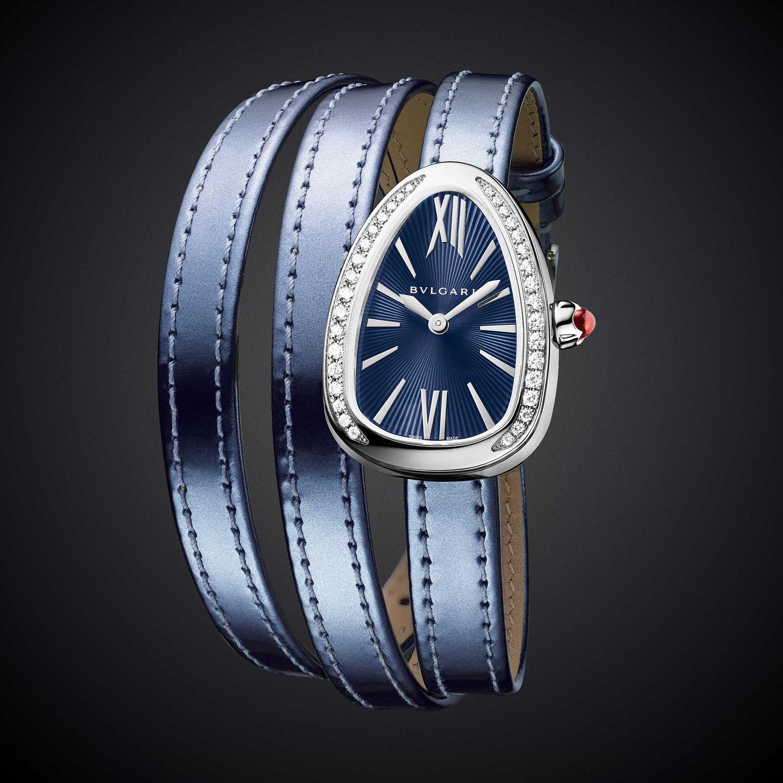 Bulgari Serpenti Twist Your Time on blue metallic leather strap 