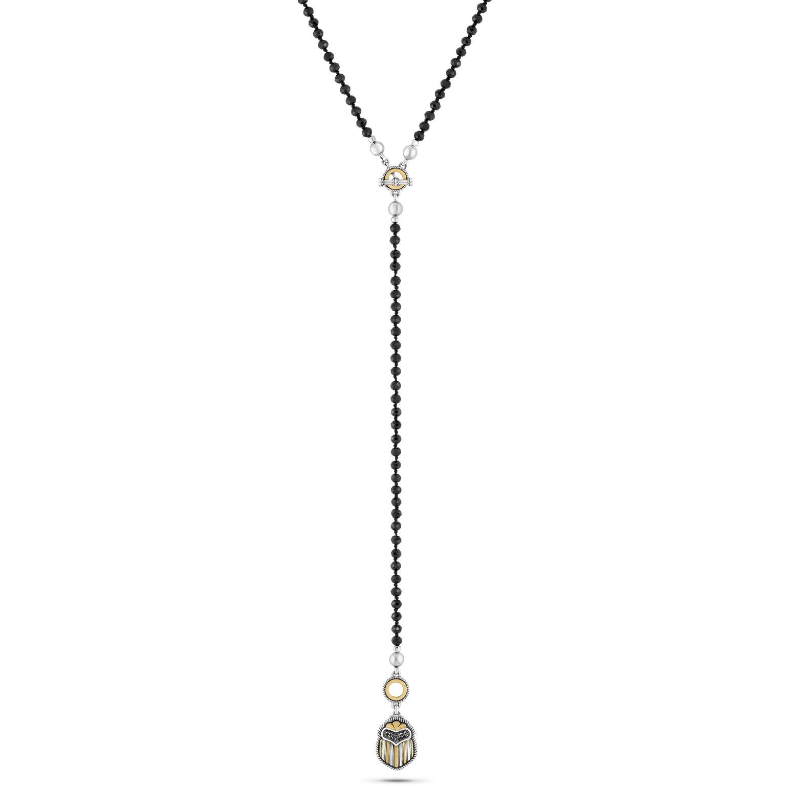 18kt Gold and sterling silver beaded multi-way scarab necklace adorned with semi-precious and precious stones (2)