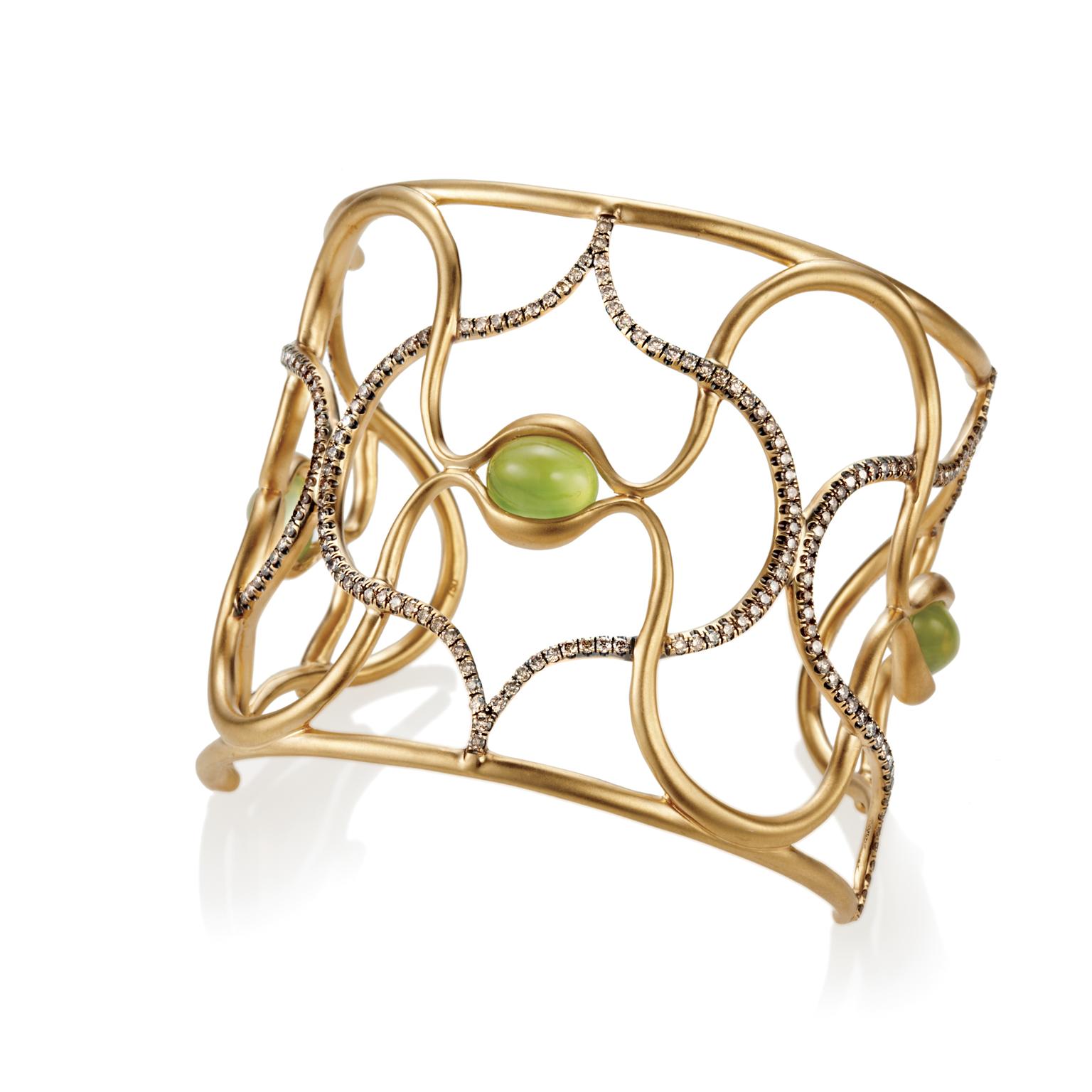 Anahita prehnite and diamond cuff bracelet