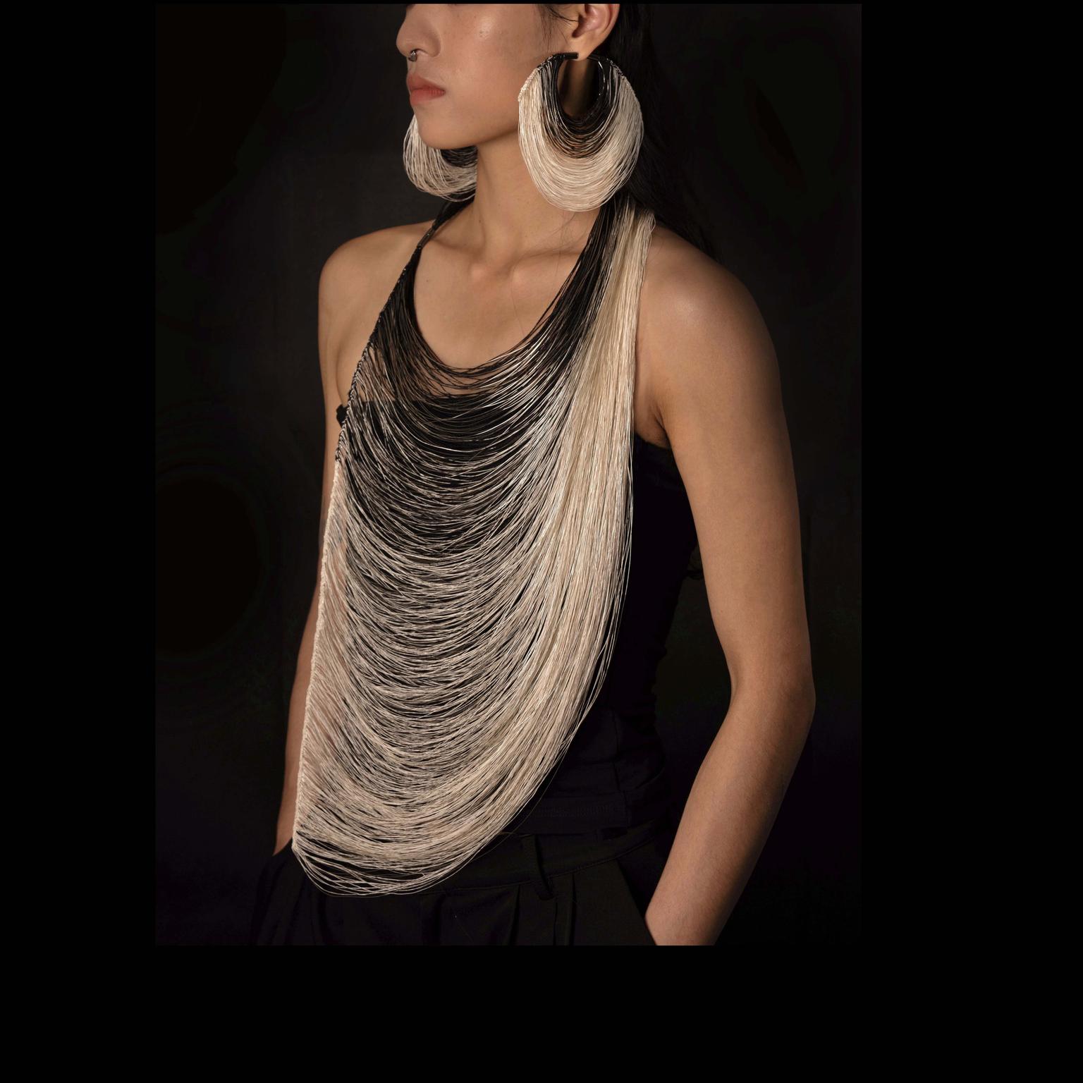 Shimmer Ripple Necklace 2 and earrings by Lengling  on model