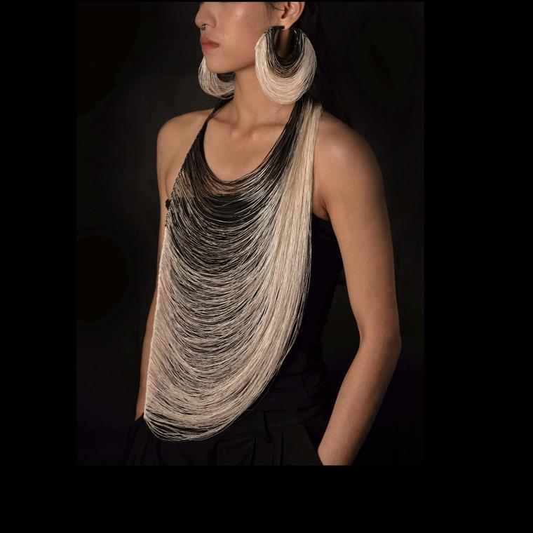 Shimmer Ripple Necklace 2 and earrings by Lengling  on model