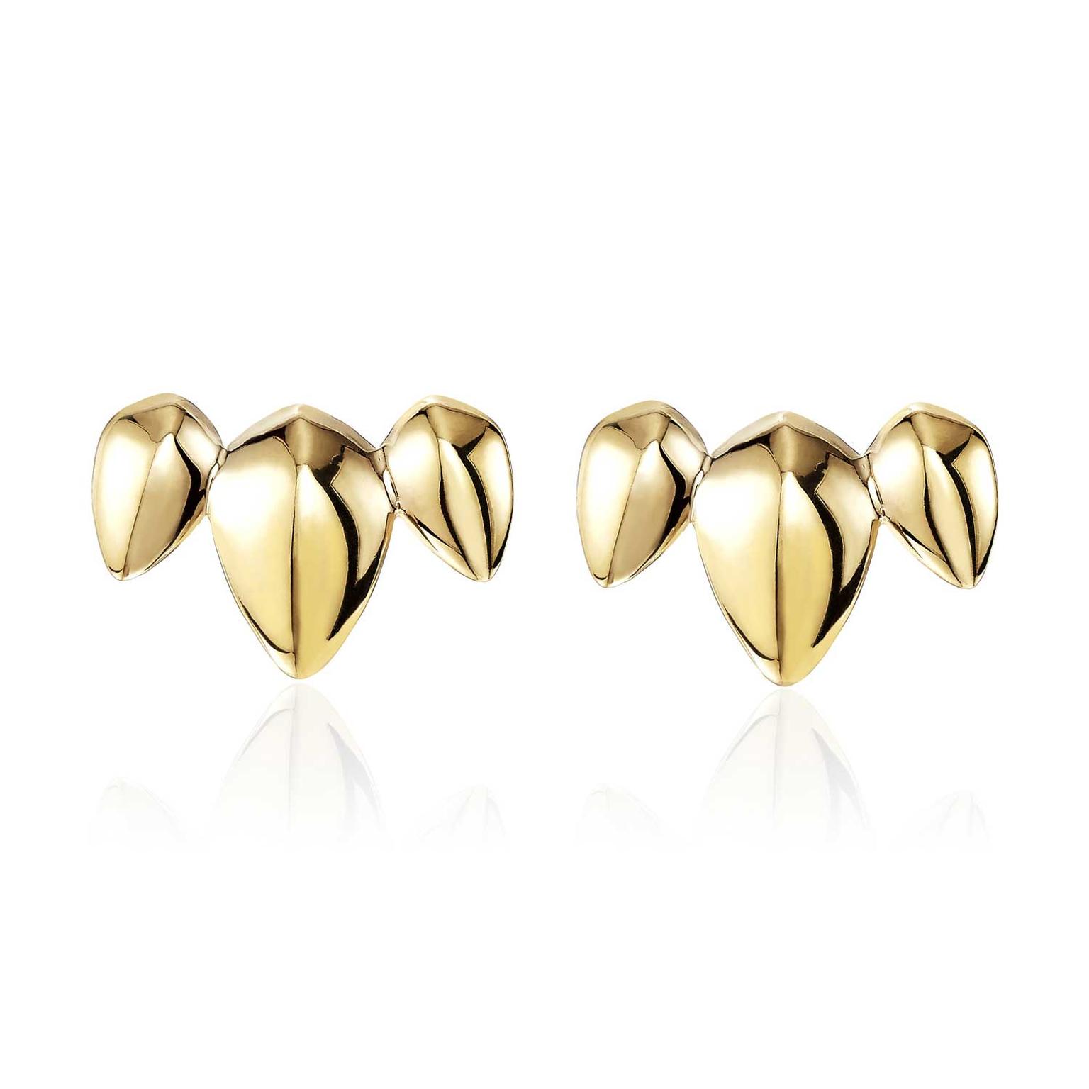 Patrick Mavros Pangolin Cresent stud earrings in gold