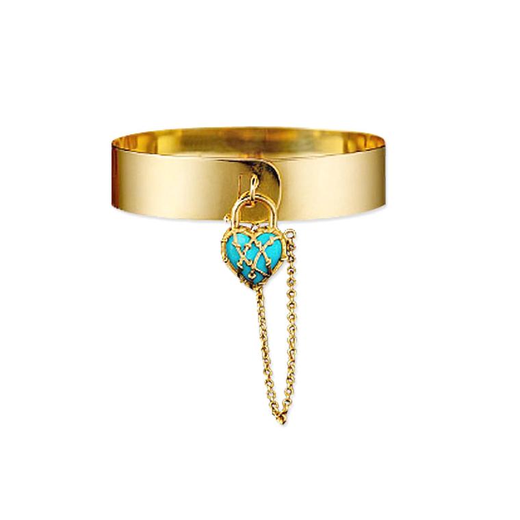 Karen Karch Love Lock gold and turquoise bracelet