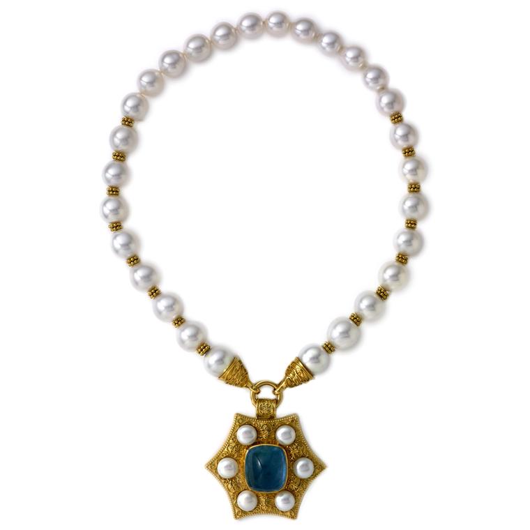 Elizabeth Gage pearl and aquamarine necklace