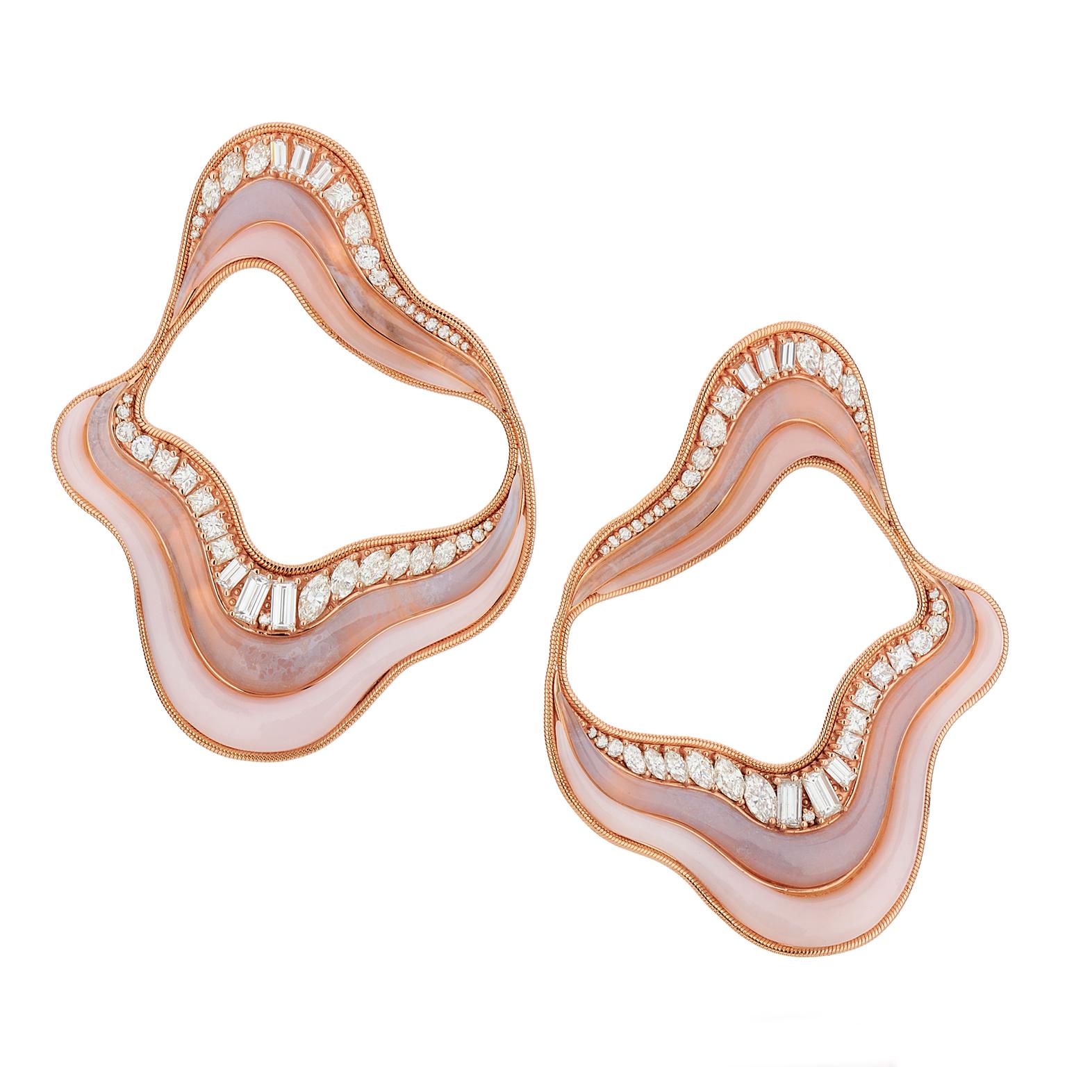 Fernando Jorge Stream Cycle chalcedony and pink opal earrings