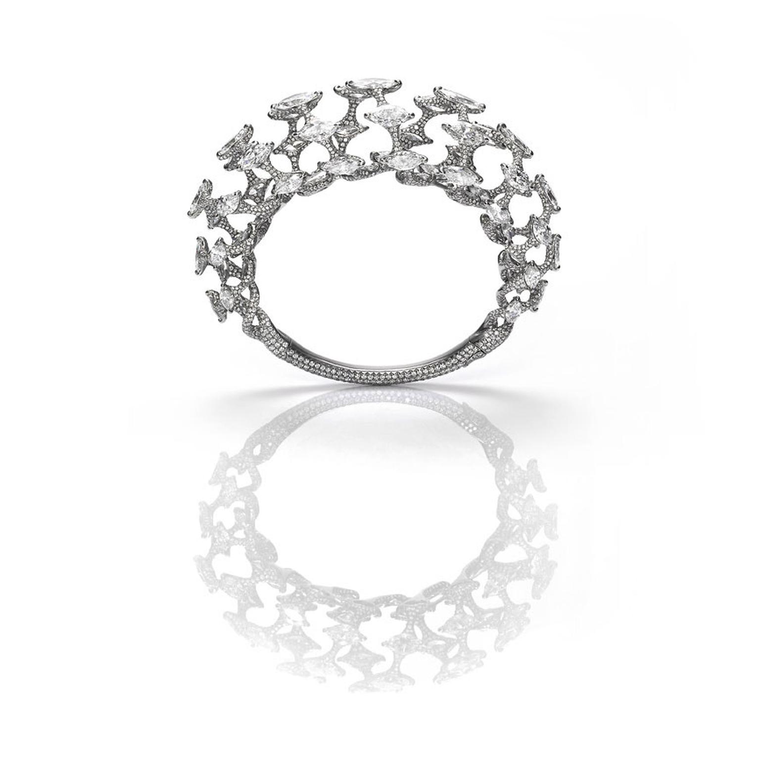 Edmond Chin open work white diamond and platinum bracelet