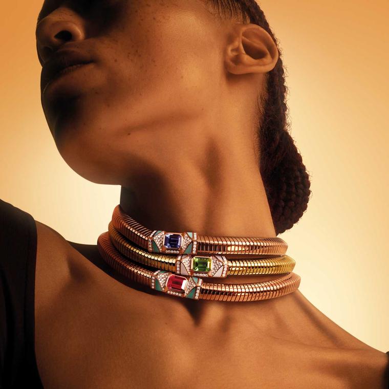 Tubogas choker with either rubellites, tanzanite or tsavorites by Bulgari 