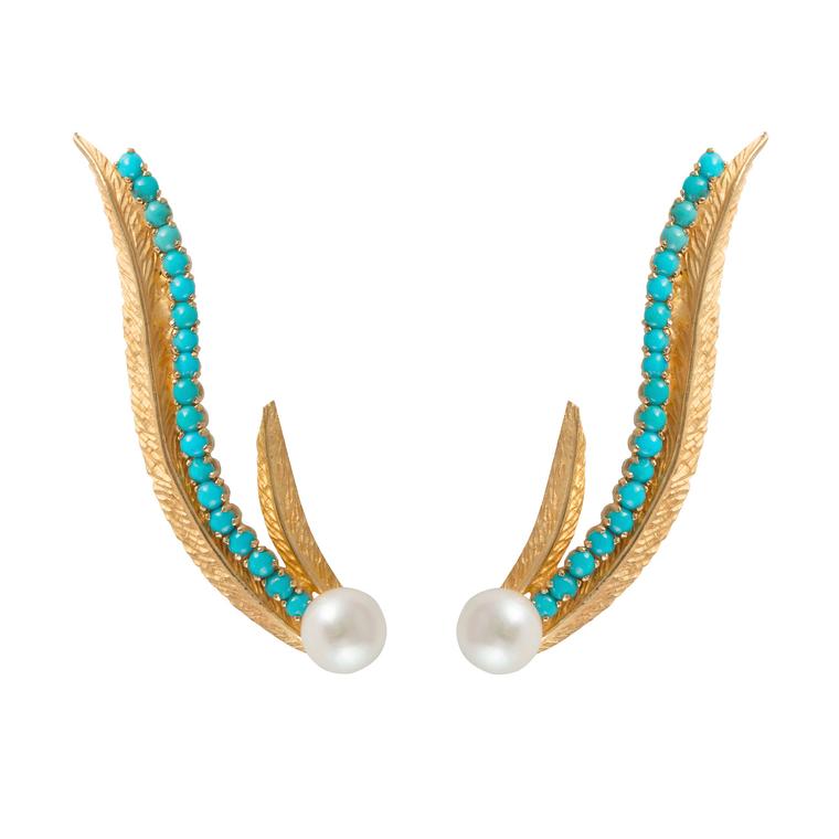 Phoenix Heritage turquoise and pearl ear climbers