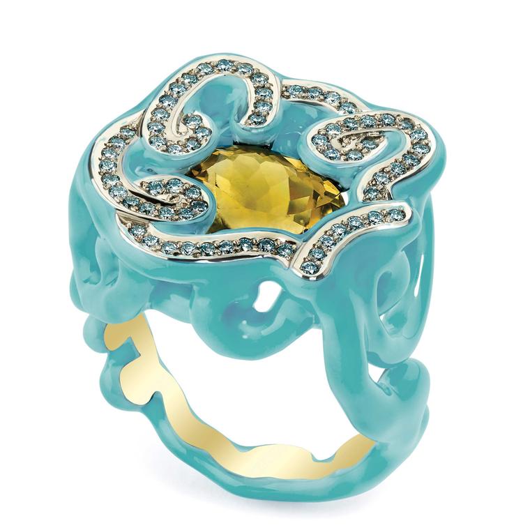 Solange Azagury Partridge Scribbles yellow and blue ring