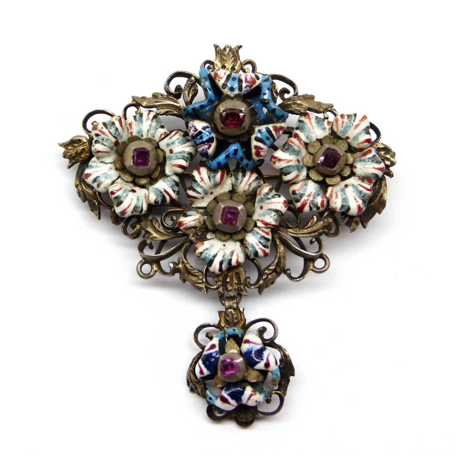 SJ Phillips 17th century enamel and ruby brooch