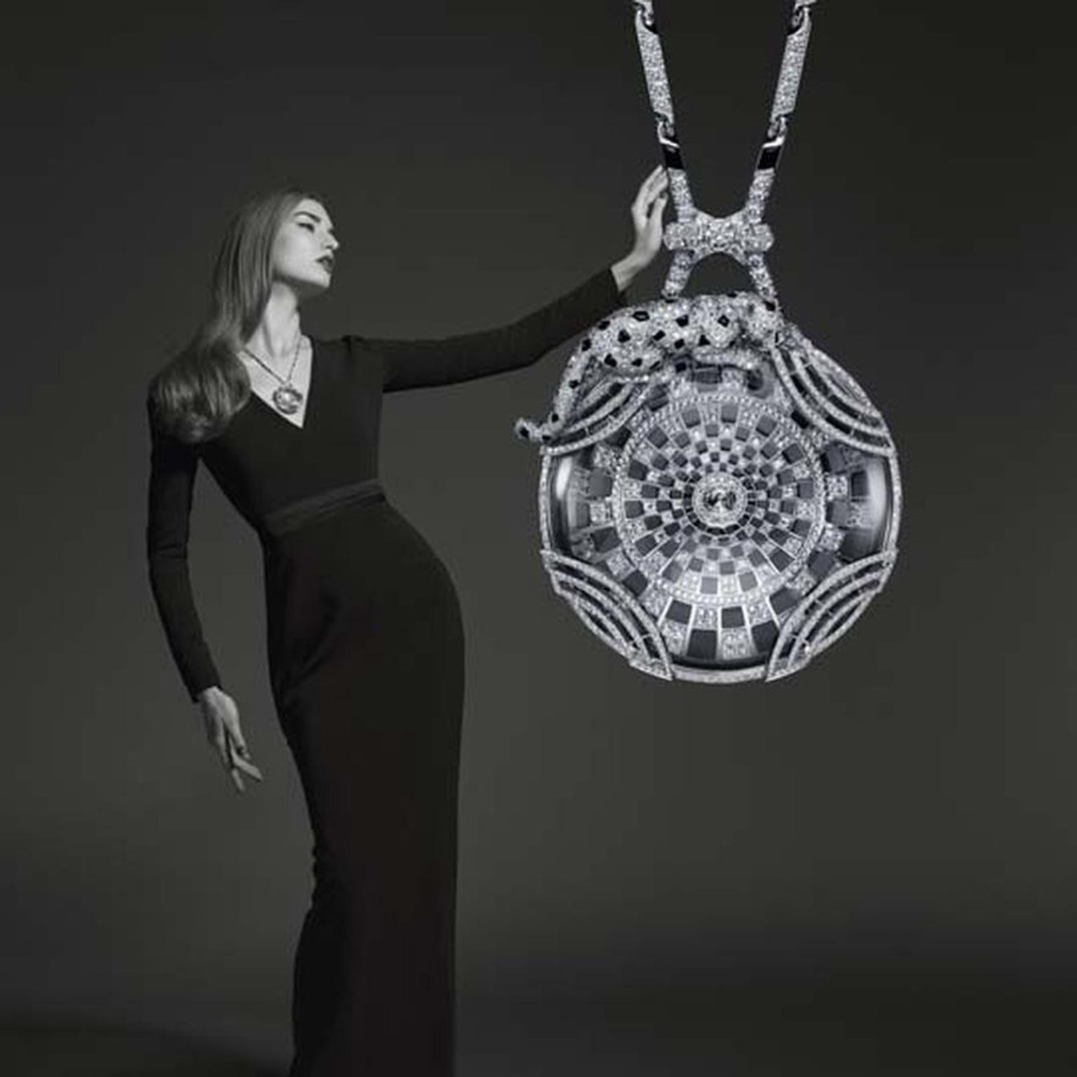 Cartier Panthère de Cartier collection white gold necklace with rock crystal, onyx, emeralds and diamonds.