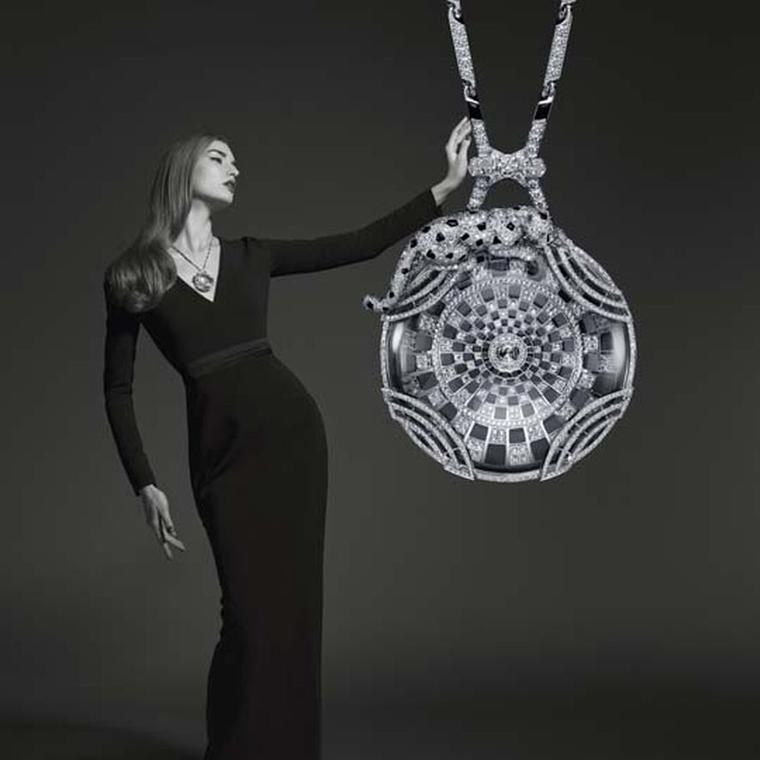 Cartier Panthère de Cartier collection white gold necklace with rock crystal, onyx, emeralds and diamonds.