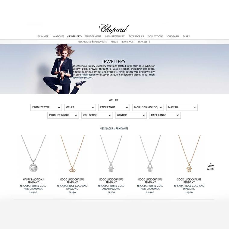 Chopard E-boutique jewellery landing page