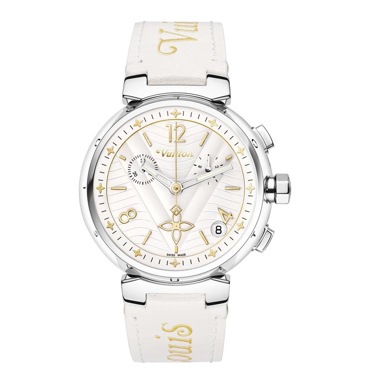 Louis Vuitton - Tambour with Exquisite Rose Gold and White Flower Design on  the Dial - Diamond Hour Markers - Gold Case with Thin White Leather Band