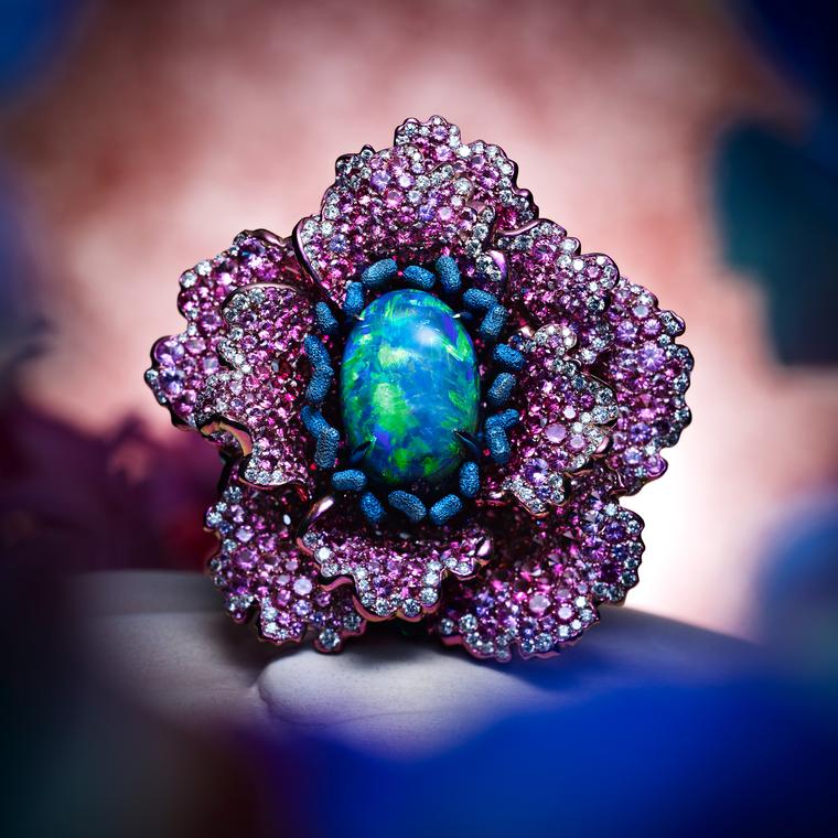 Chopard Fleurs d'Opales ring with spinel diamond sapphire petals