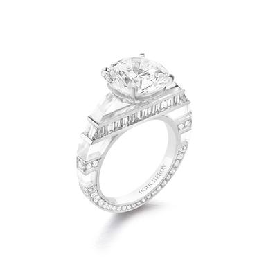 Bague Art Déco En Or Blanc 14K - Diamants Et Cristal De Roche - Taille 7 - Occasion